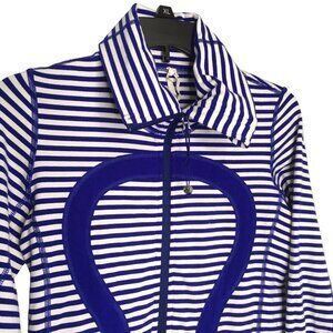 Lululemon In Stride Jacket Pigment Blue White Narrow Bold Stripe Women Size 4